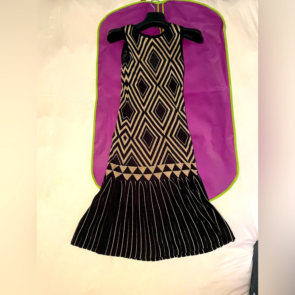 TED BAKER Balinda Jacquard Knitted Dress Stretch Black Gold Metallic Size 0